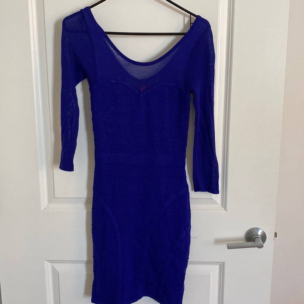 2B Bebe Cobalt Blue Scoop Neck Long Sleeve Mini Dress